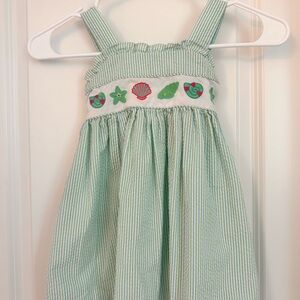 Marimekko Green Striped Kids Dress with Embroidery